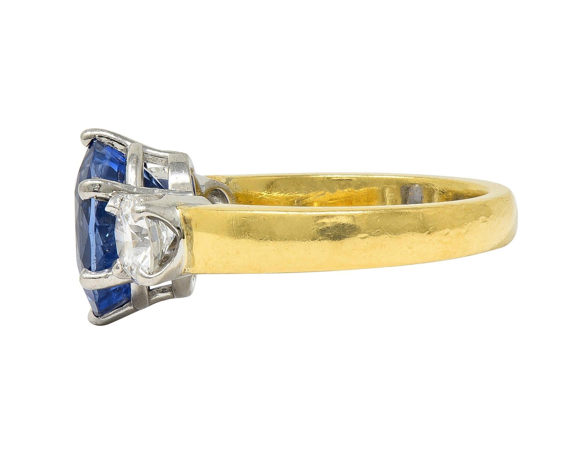 Women's or Men's Vintage 3.86 CTW No Heat Ceylon Sapphire Diamond Platinum 18 Karat Gold Ring GIA For Sale