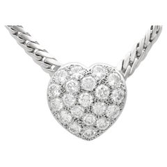 Vintage 3.88 Carat Diamond and 18k White Gold Heart Necklace