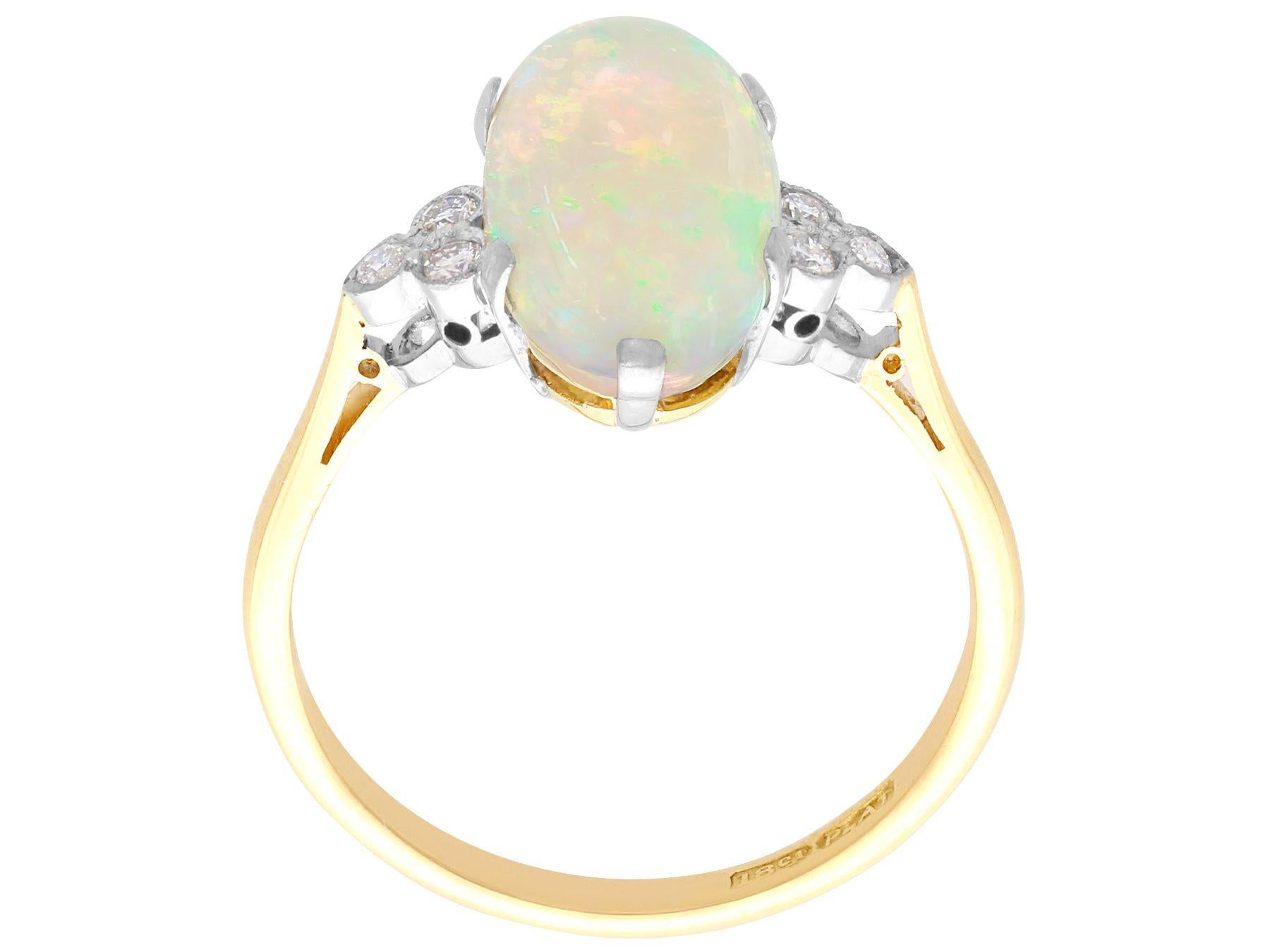 Cabochon Vintage 3.88 Carat Opal Diamond Yellow Gold Engagement Ring, circa 1940 For Sale