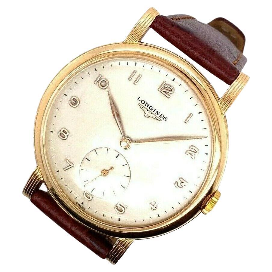 Vintage 38mm Longines Mechanical Wrist Watch in 18ct Rosy/Yellow Gold For Sale