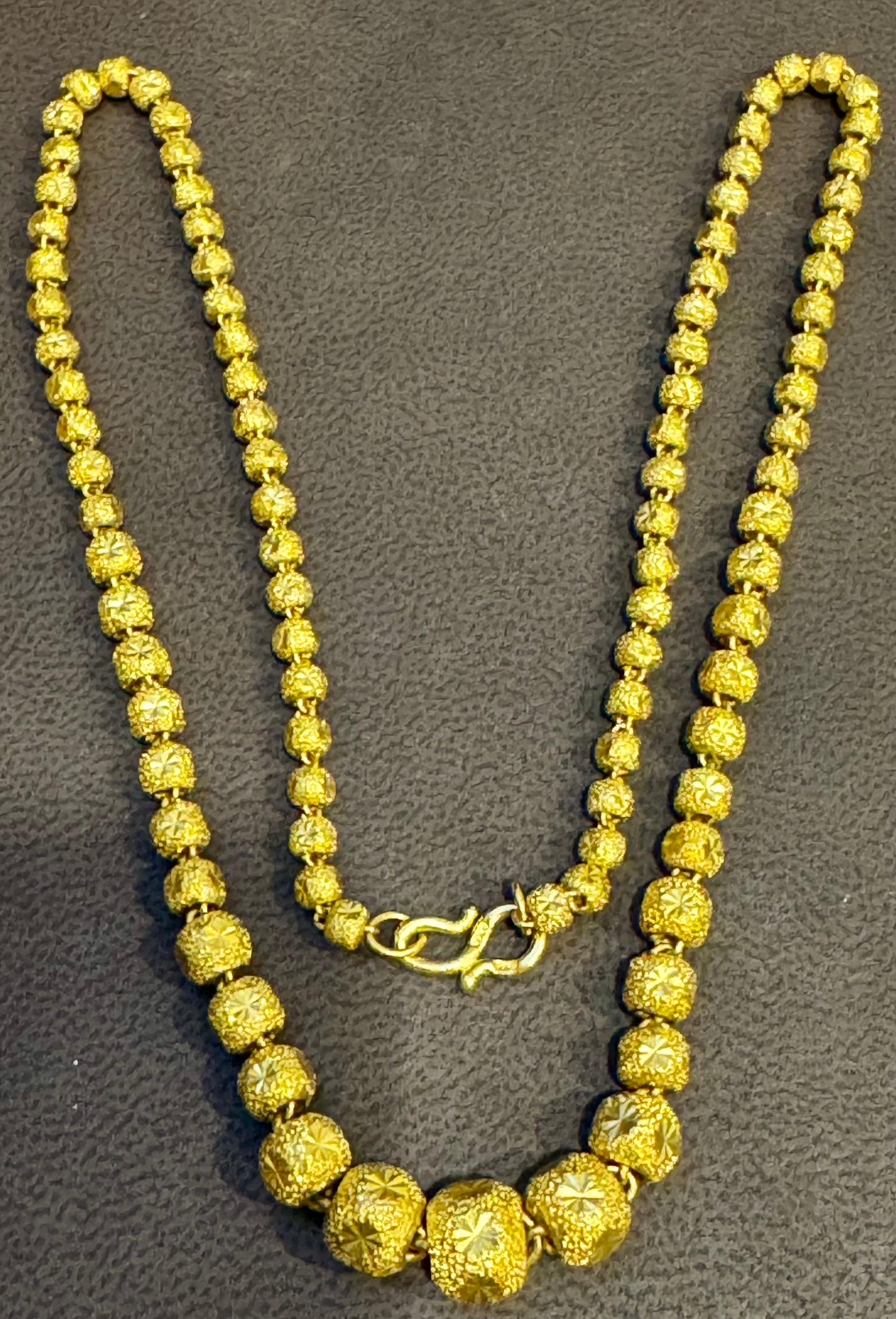 Vintage 39 Gm Pure 24 Karat Yellow Gold Handmade Graduated Bead Necklace 18