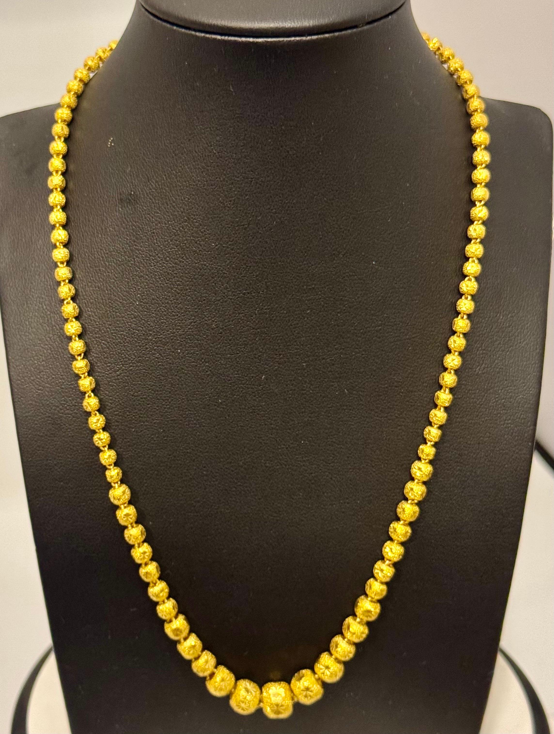 Vintage 39 Gm Pure 24 Karat Yellow Gold Handmade Graduated Bead Necklace 18