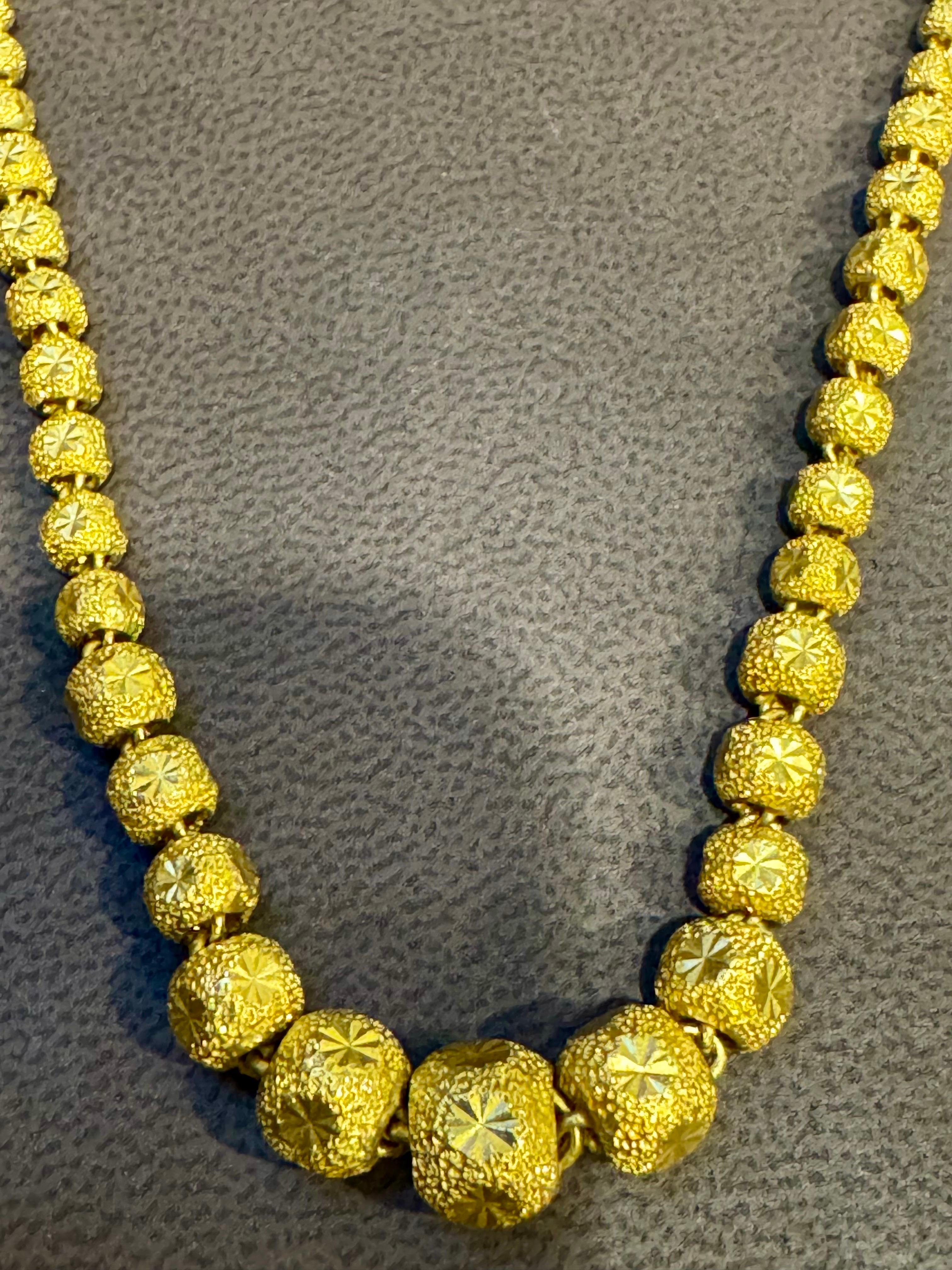 Vintage 39 Gm Pure 24 Karat Yellow Gold Handmade Graduated Bead Necklace 18