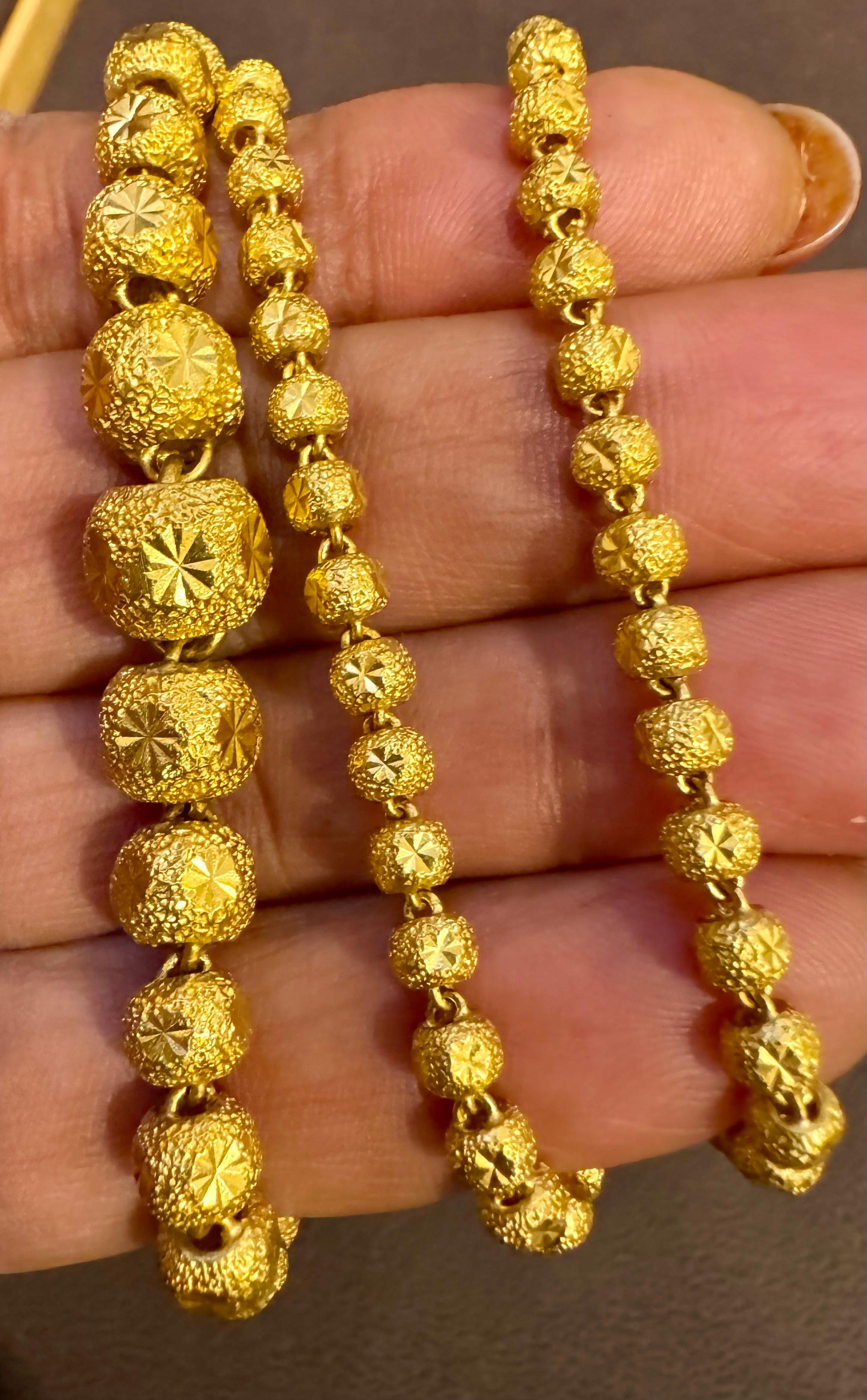 Vintage 39 Gm Pure 24 Karat Yellow Gold Handmade Graduated Bead Necklace 18