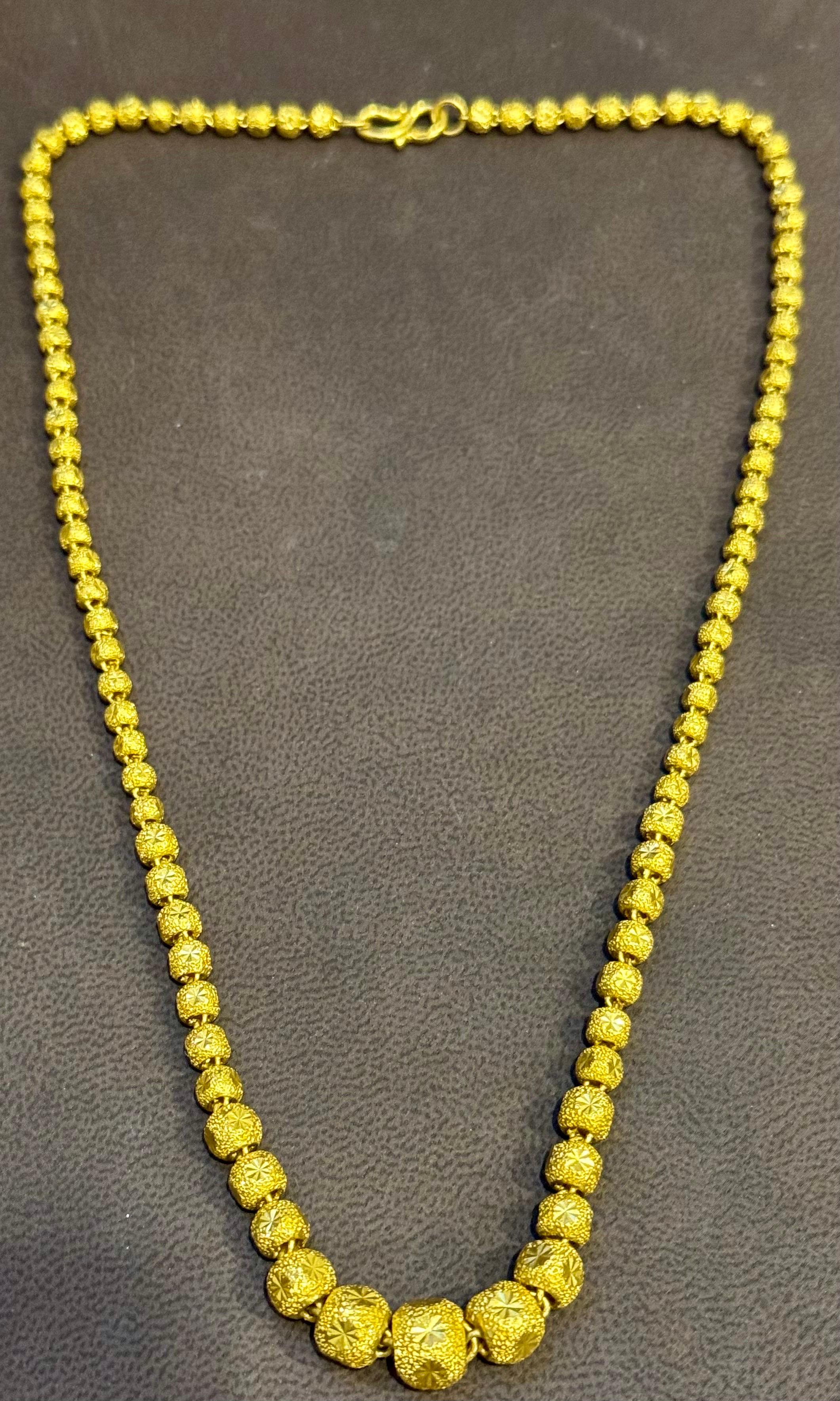 Vintage 39 Gm Pure 24 Karat Yellow Gold Handmade Graduated Bead Necklace 18