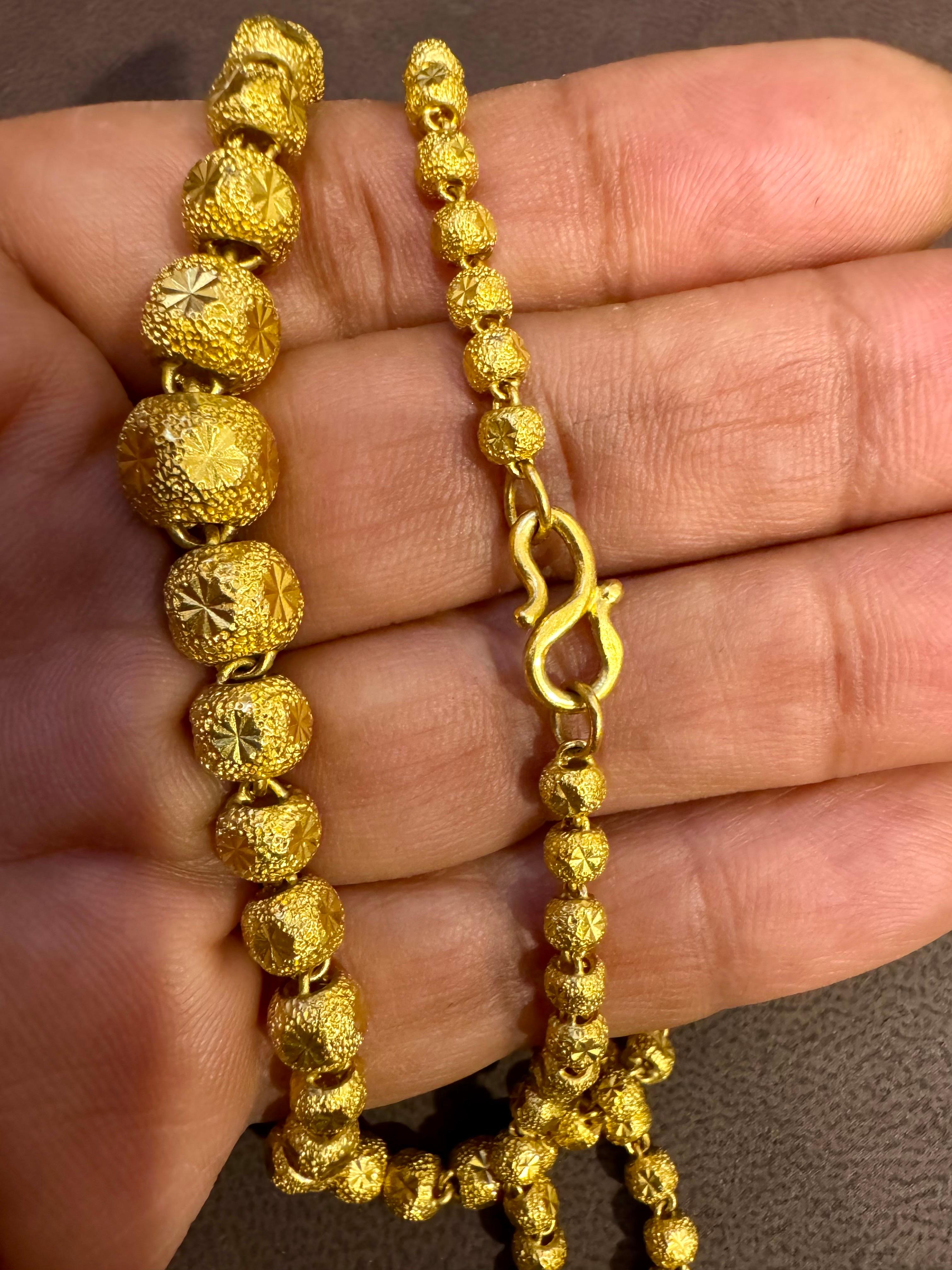 Vintage 39 Gm Pure 24 Karat Yellow Gold Handmade Graduated Bead Necklace 18