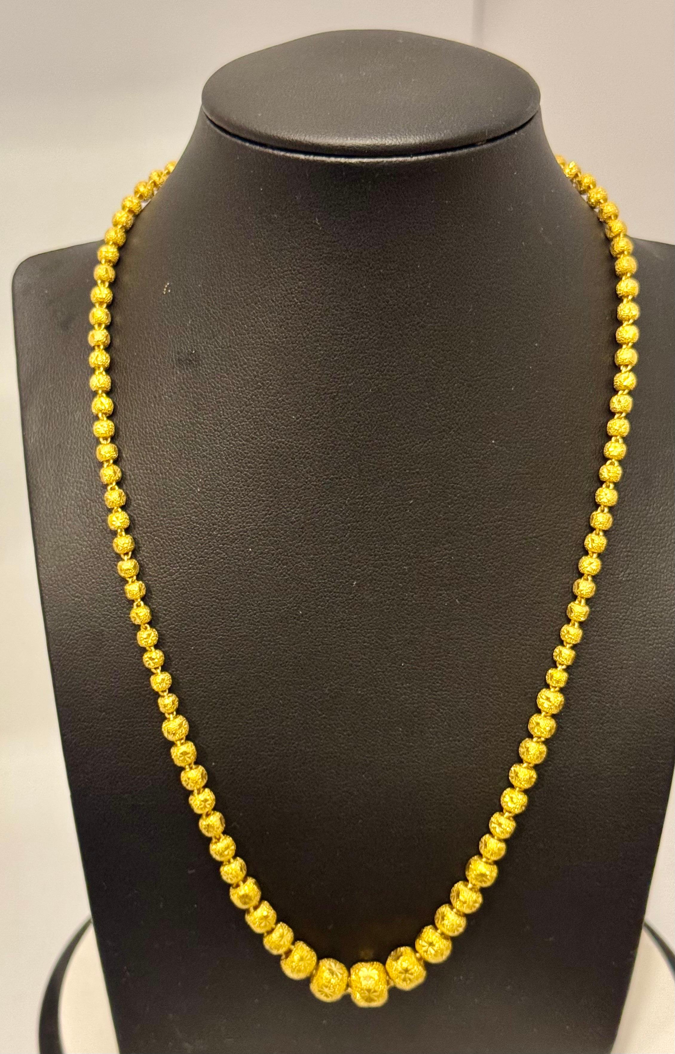 Vintage 39 Gm Pure 24 Karat Yellow Gold Handmade Graduated Bead Necklace 18