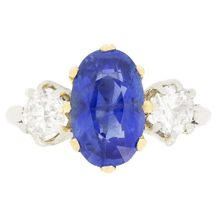 Vintage 3,90ct Saphir und Diamant Trilogie Ring, c.1950s