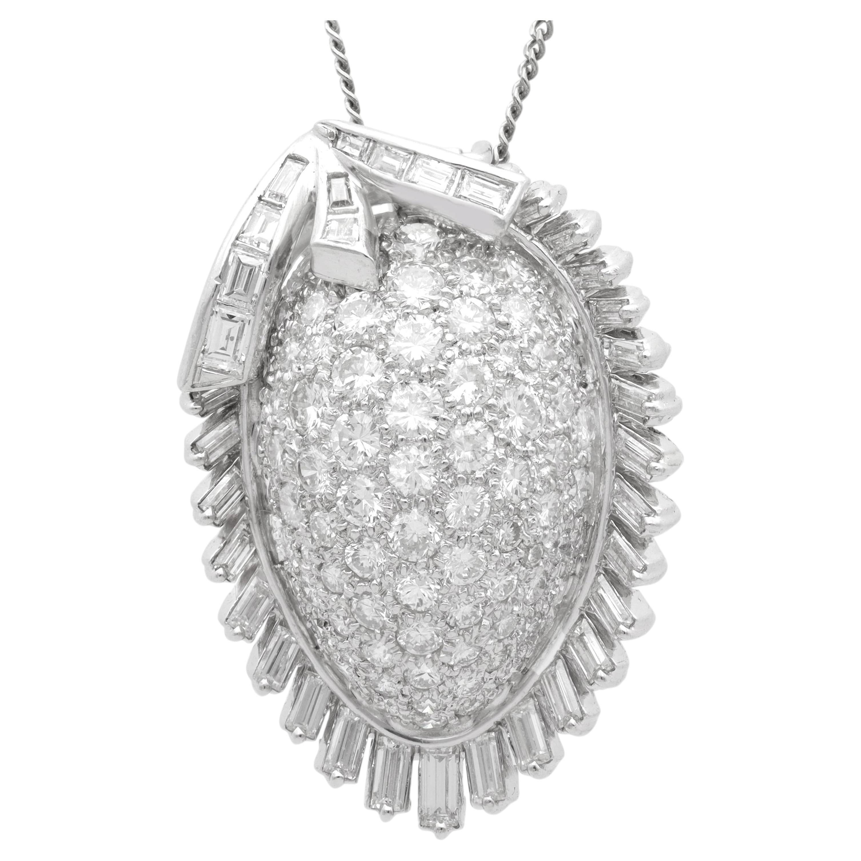 Vintage 3.92 Carat Diamond and 10k White Gold Organic Pendant Circa 1950