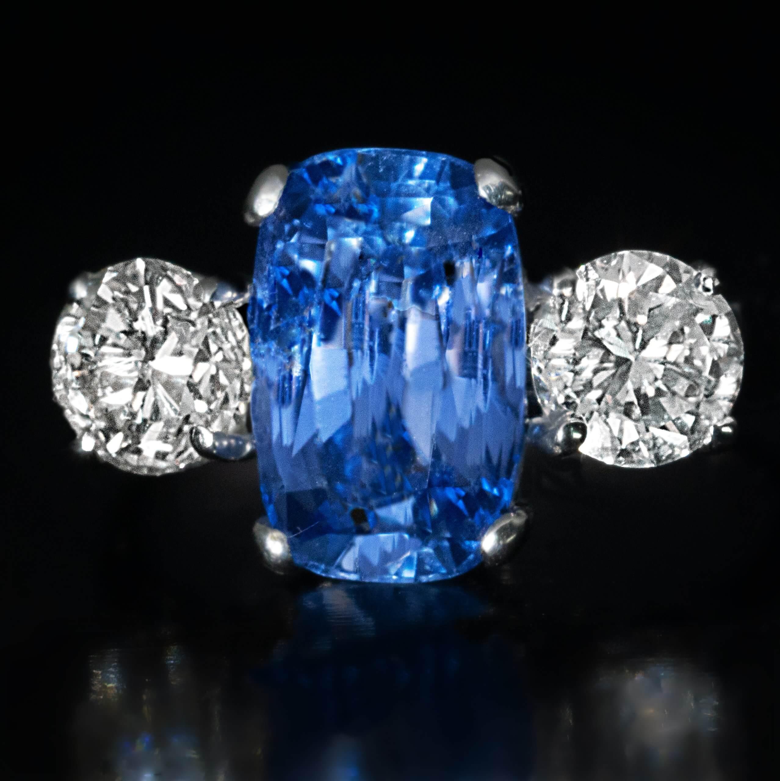 De las mujeres Anillo vintage de zafiro de Ceilán de 3,92 qt y diamantes de 1,33 qt en venta