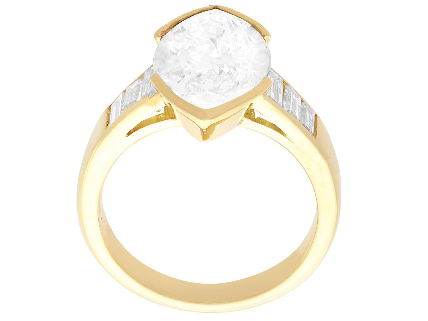 Marquise Cut Vintage 3.93 Carat Diamond and Yellow Gold Solitaire Engagement Ring For Sale