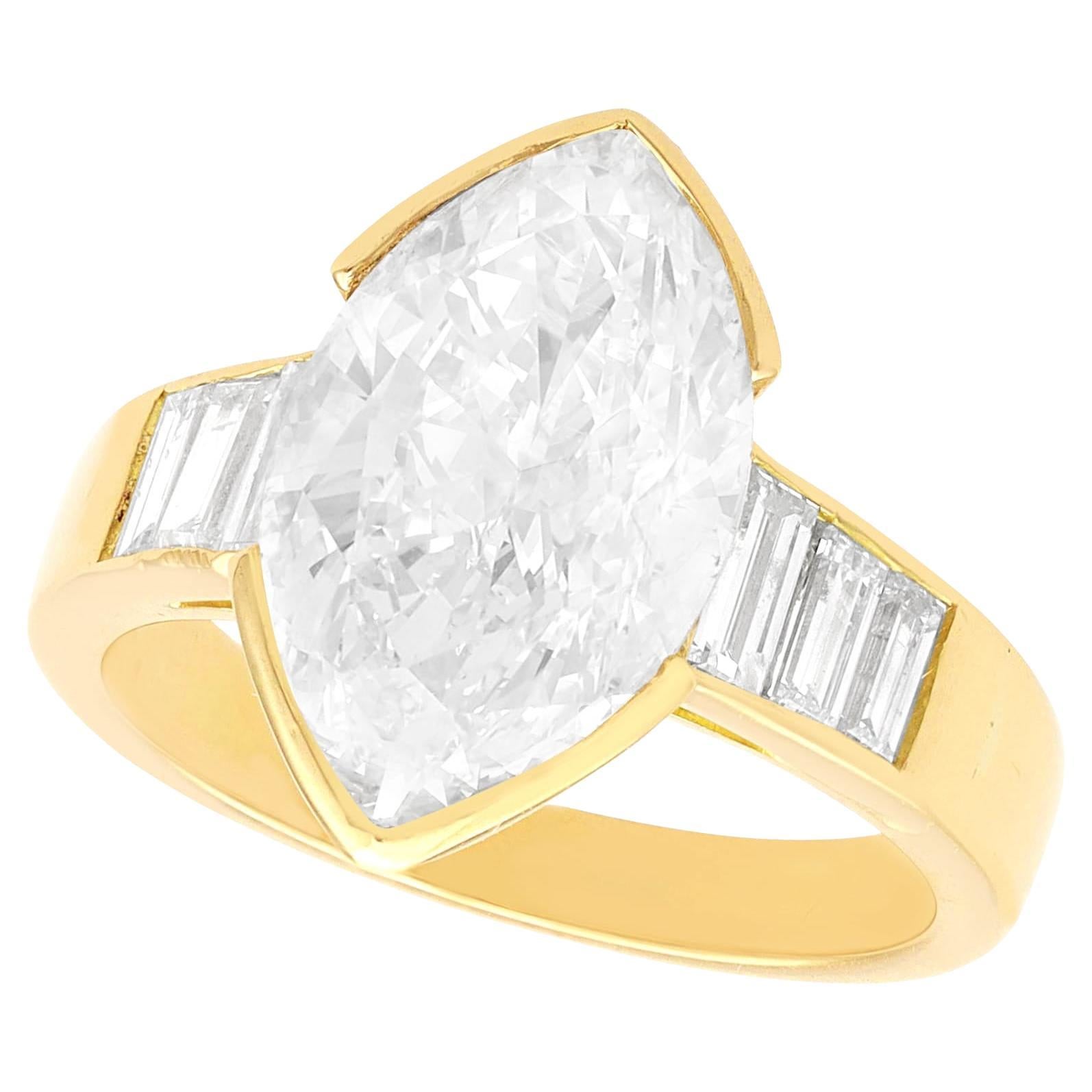 Vintage 3.93 Carat Diamond and Yellow Gold Solitaire Engagement Ring For Sale