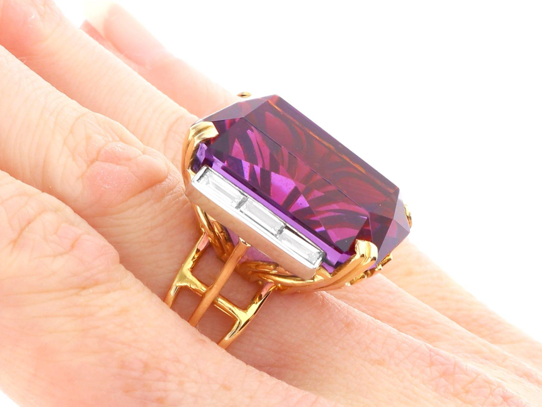 Vintage 39.50 Carat Amethyst and 1.32Carat Diamond Cocktail Ring For Sale 5