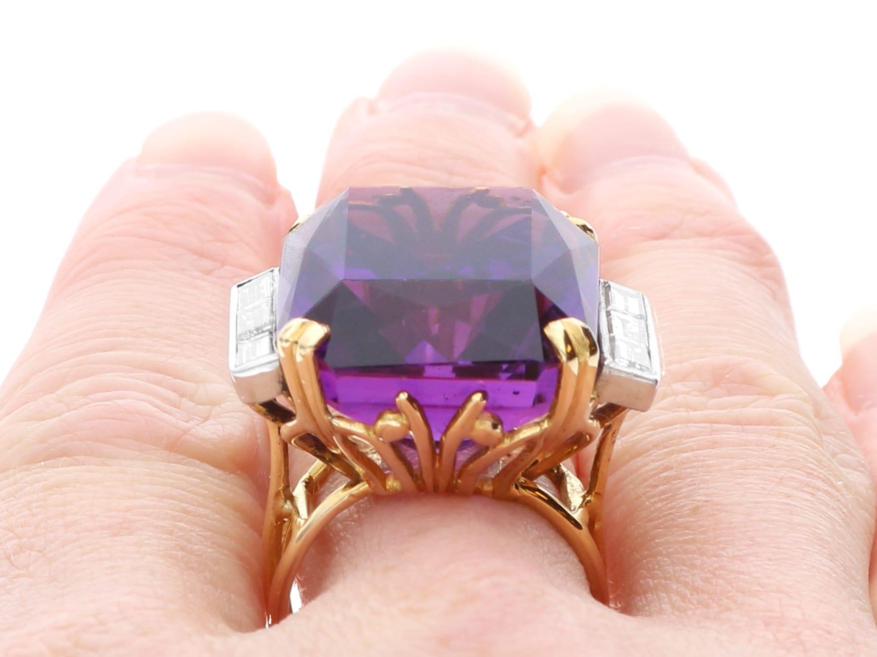 Vintage 39.50 Carat Amethyst and 1.32Carat Diamond Cocktail Ring For Sale 6