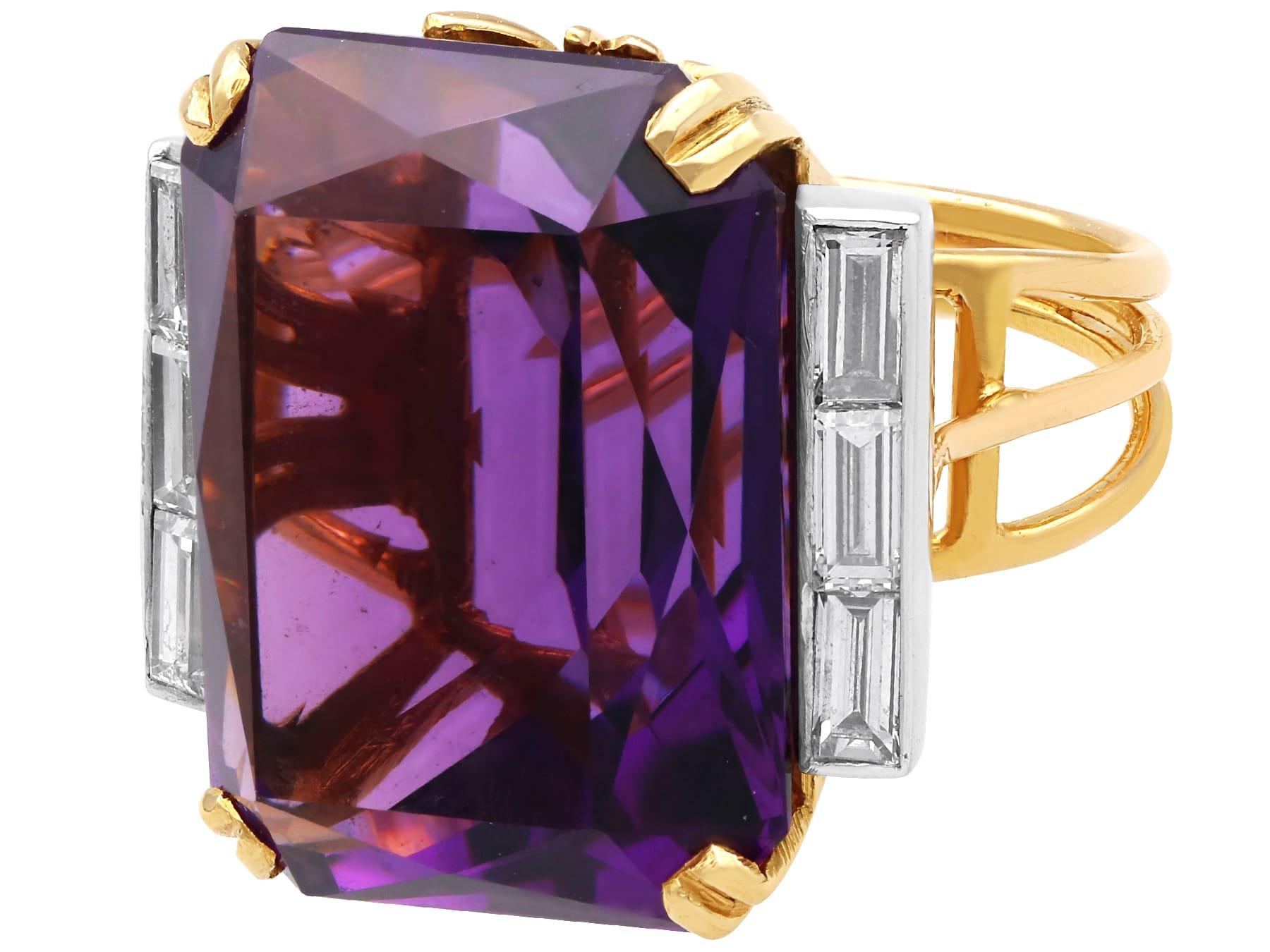 Women's or Men's Vintage 39.50 Carat Amethyst and 1.32Carat Diamond Cocktail Ring For Sale