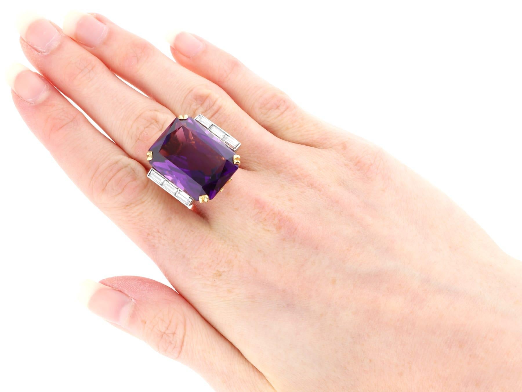 Vintage 39.50 Carat Amethyst and 1.32Carat Diamond Cocktail Ring For Sale 4