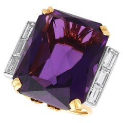 Anillo de cóctel vintage de amatista de 39,50 quilates y diamantes de 1,32 quilates