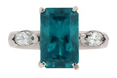 Vintage 3.98 Carat Indicolite Tourmaline and Diamond Engagement Ring
