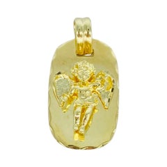 Vintage 3D Angel Diamond Cut Pendant 14k Gold Italy