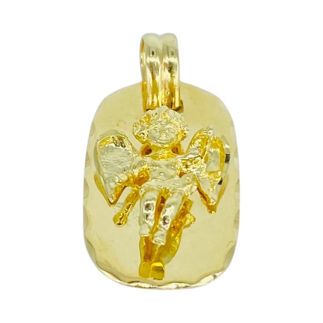 Vintage 3D Angel Diamond Cut Pendant 14k Gold Italy For Sale