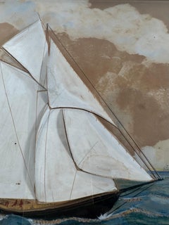 Vintage 3D Mixed-Media Maritime Ship Portrait Racing Yacht, Style of Th. Willis.