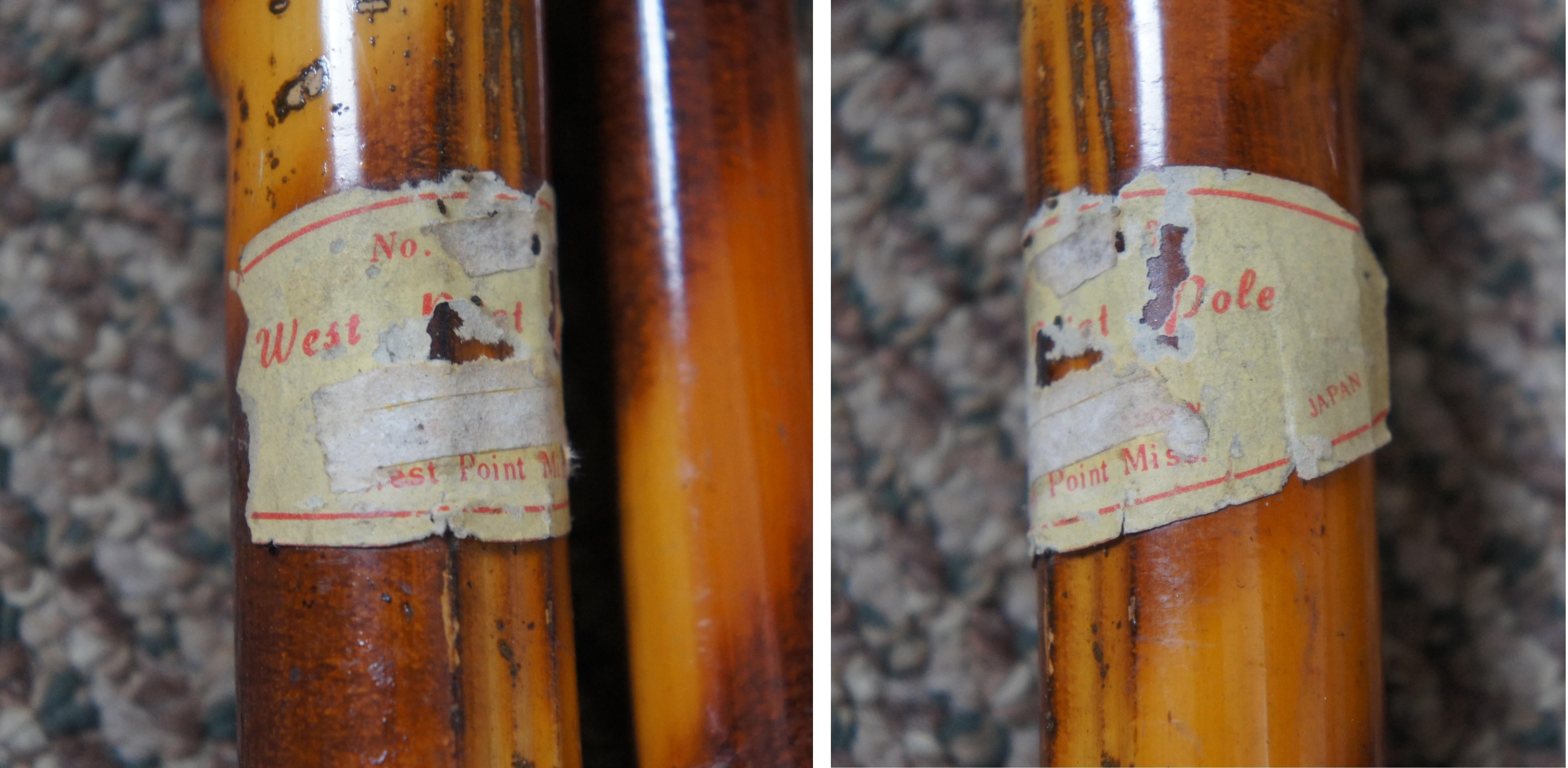 Vintage 3pc West Point Scorched Bamboo 13ft Crappie Fishing Pole Fly Rod & Tube 1