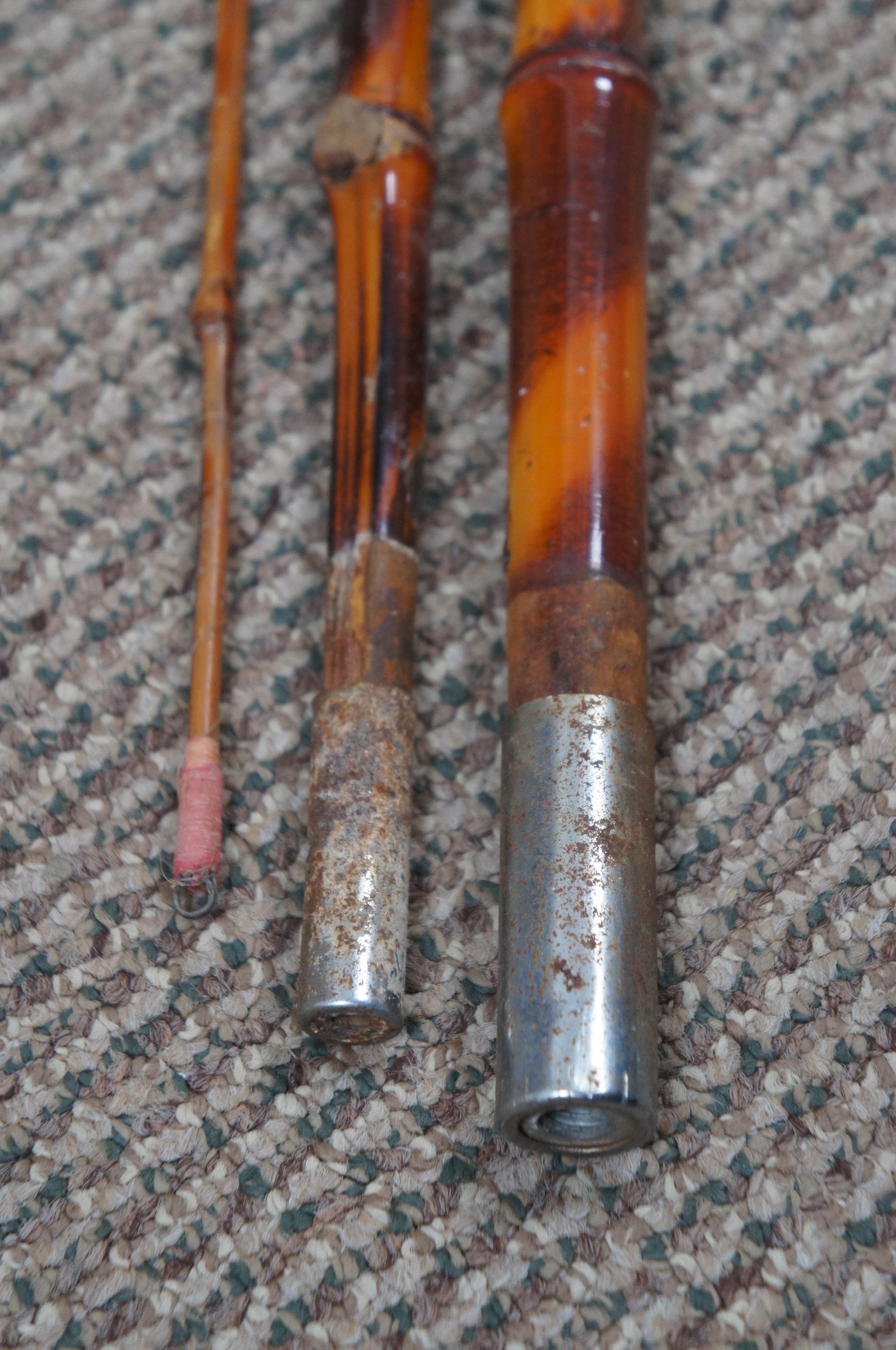 Vintage 3pc West Point Scorched Bamboo 13ft Crappie Fishing Pole Fly Rod & Tube 2