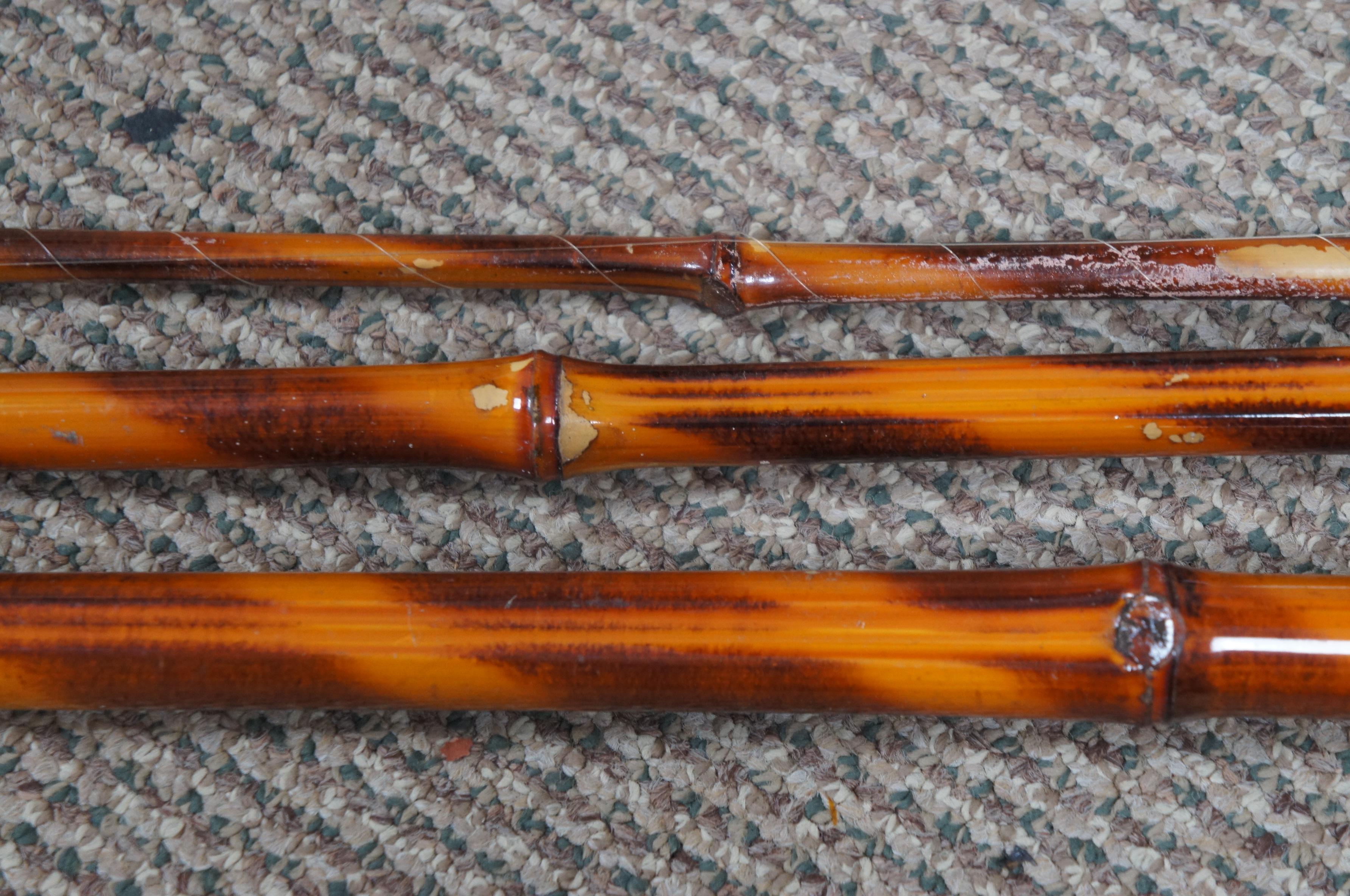 Vintage 3pc West Point Scorched Bamboo 13ft Crappie Fishing Pole Fly Rod & Tube 3