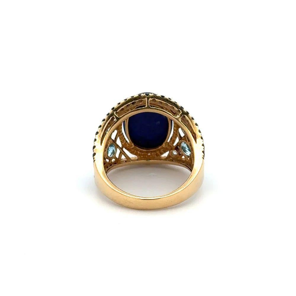 Vintage 4 Carat Cabochon Lapis Lazuli Diamond Sapphire and Topaz Gold Ring In Excellent Condition For Sale In Montreal, QC