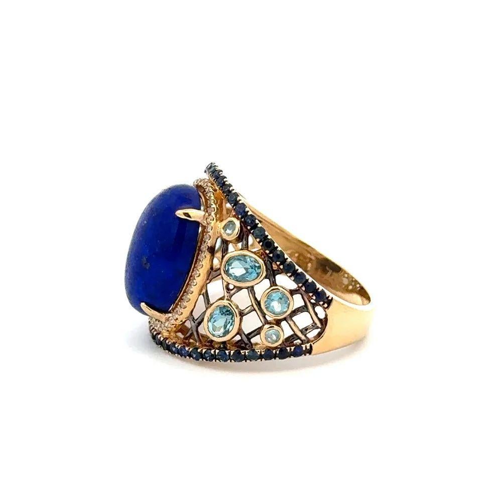 Women's Vintage 4 Carat Cabochon Lapis Lazuli Diamond Sapphire and Topaz Gold Ring For Sale