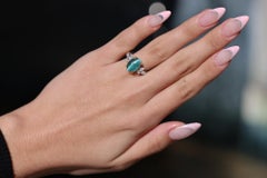 Vintage 4 Carat Cat's Eye Indicolite Tourmaline and Diamond Cocktail Ring
