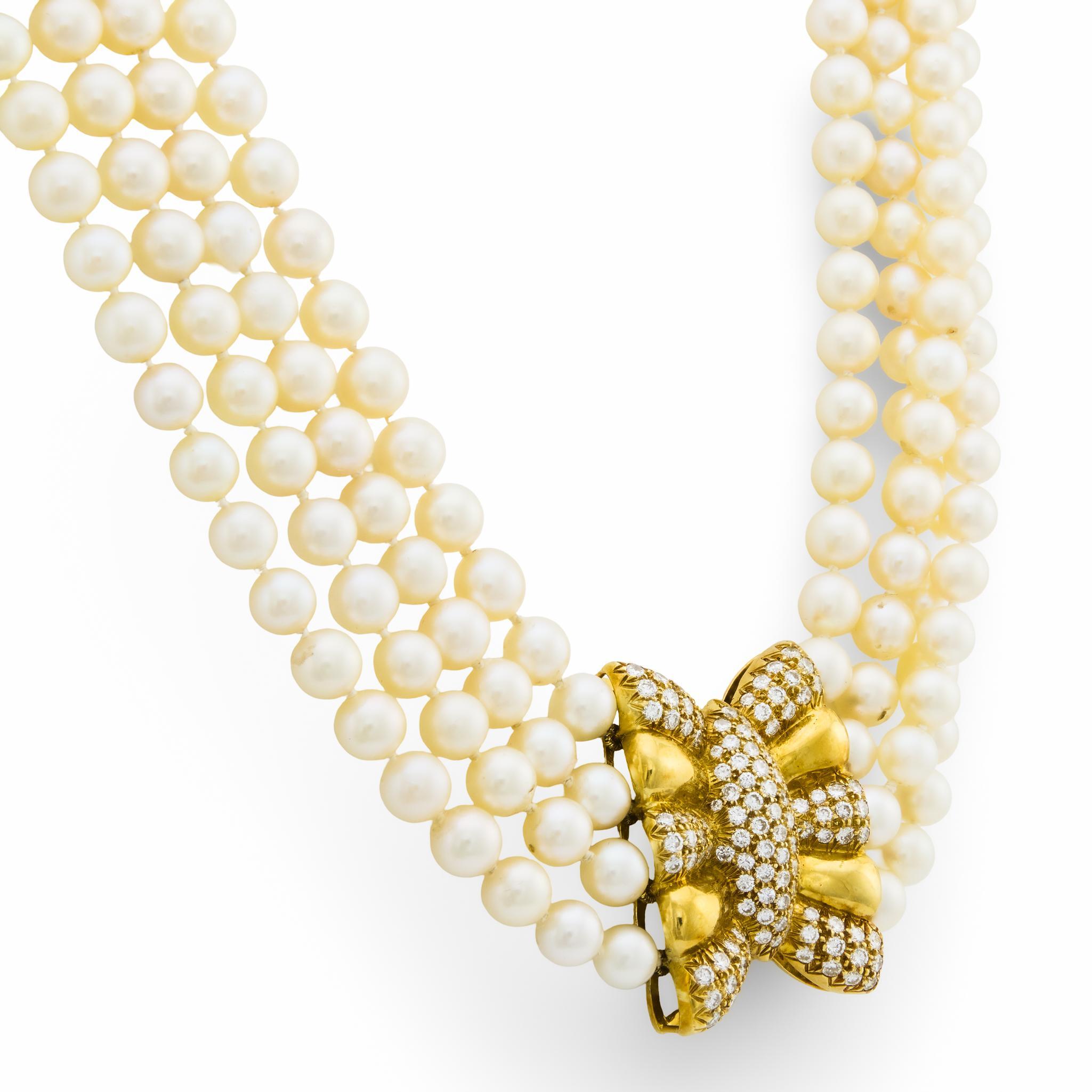 Contemporain Vintage 4 carat diamant perle or jaune 18k collier en vente