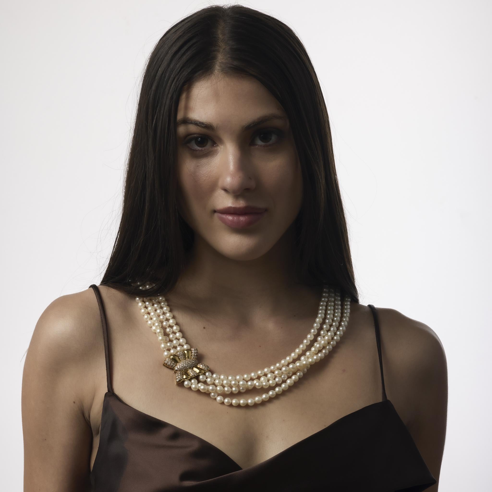 Taille brillant Vintage 4 carat diamant perle or jaune 18k collier en vente