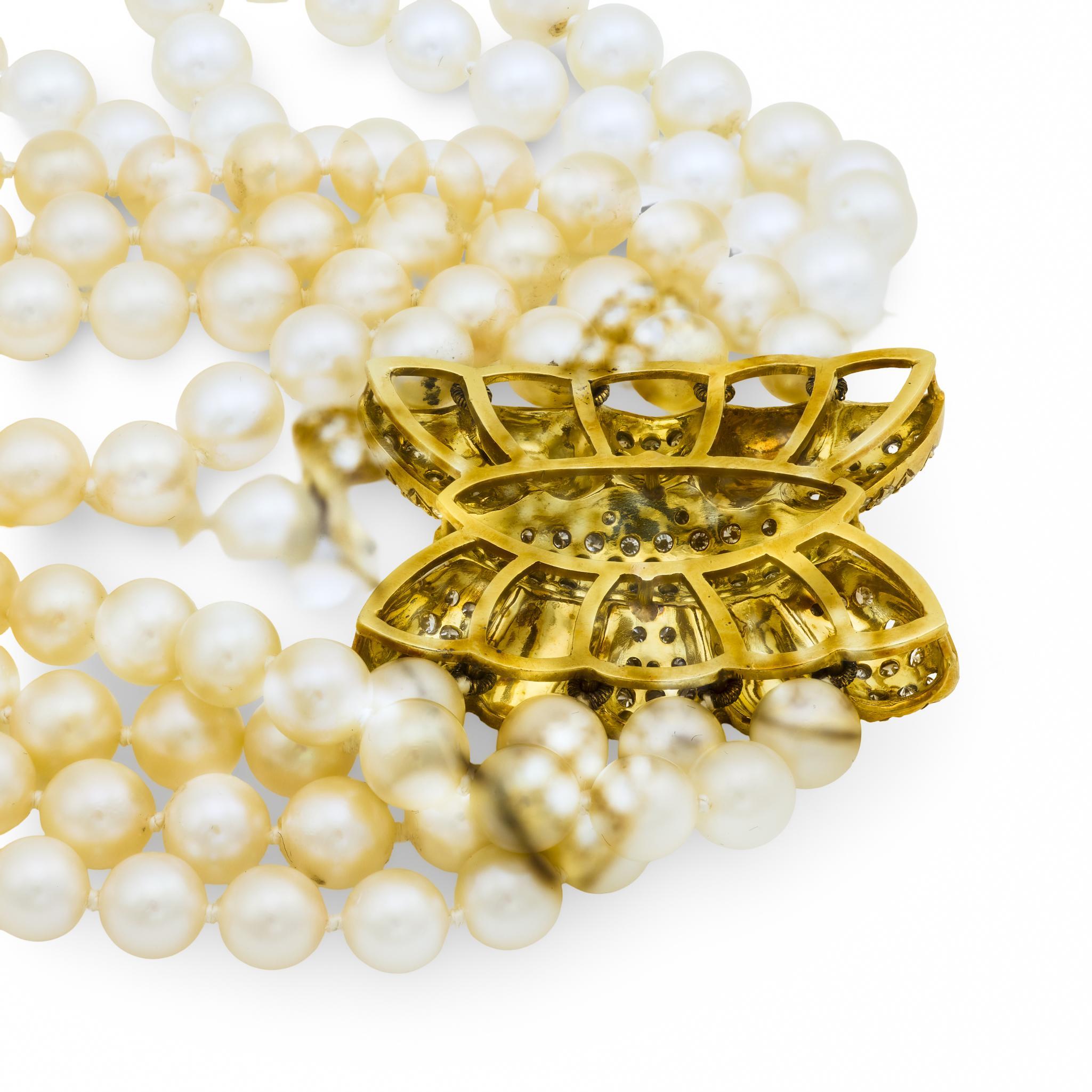 Vintage 4 carat diamant perle or jaune 18k collier Bon état - En vente à Beverly Hills, CA