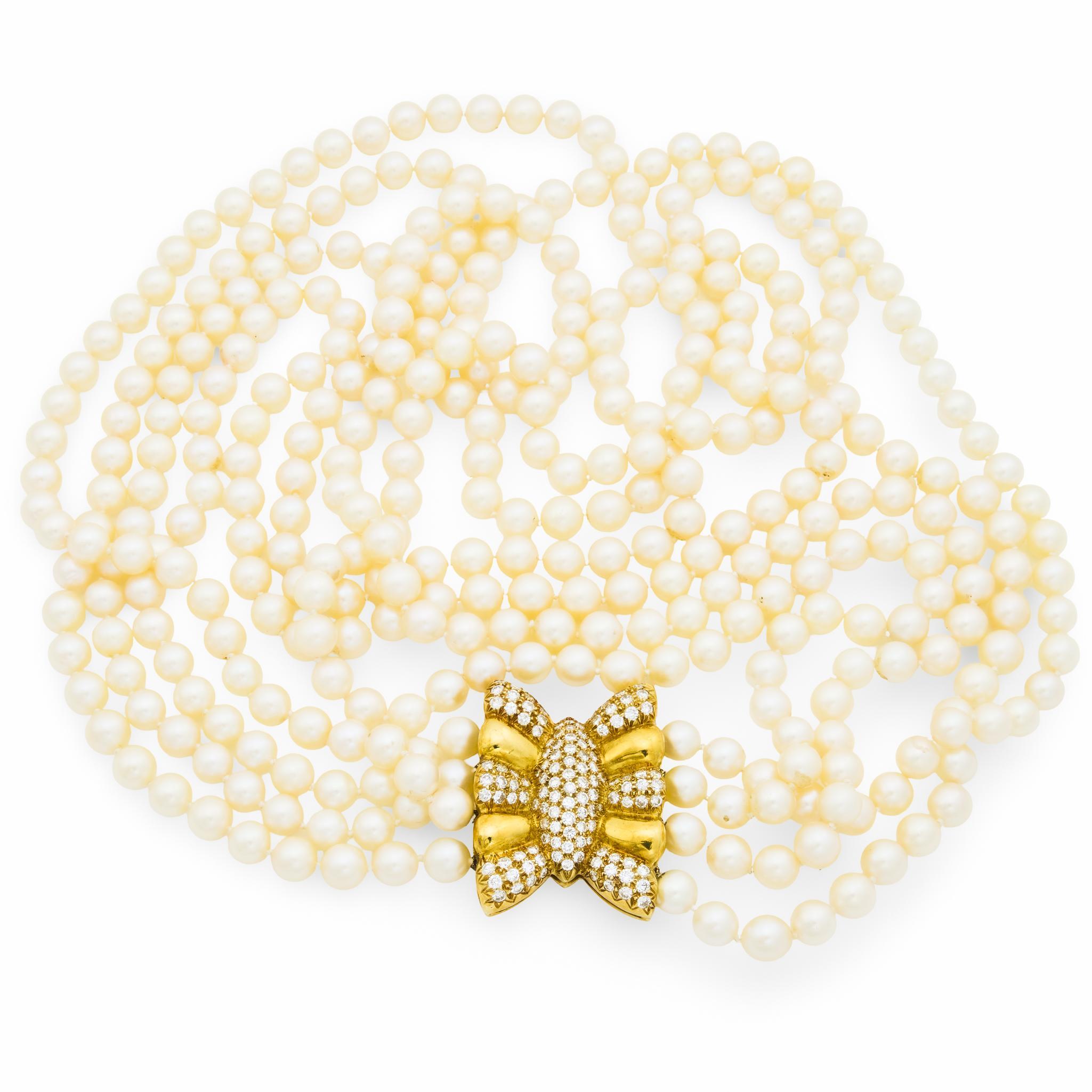 Vintage 4 carat diamant perle or jaune 18k collier en vente 1