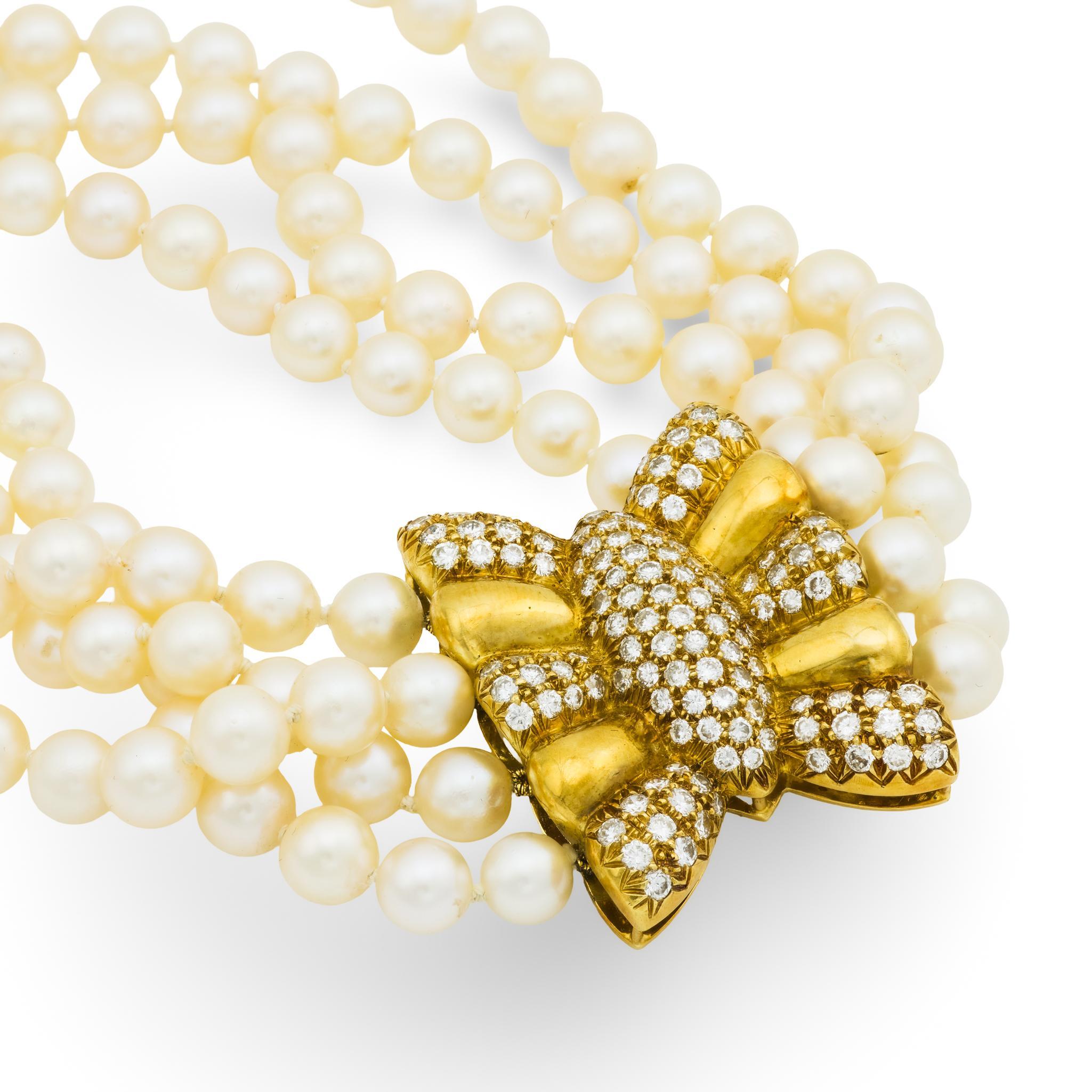 Vintage 4 carat diamant perle or jaune 18k collier en vente 2