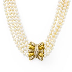 Collana vintage con perle e diamanti da 4 carati in oro giallo 18k