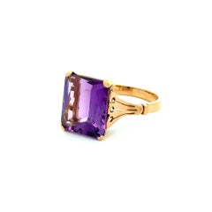 Vintage 4 Carat Emerald Cut Amethyst Gold Solitaire Ring