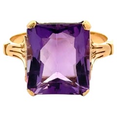 Vintage 4 Carat Emerald Cut Amethyst Gold Solitaire Ring