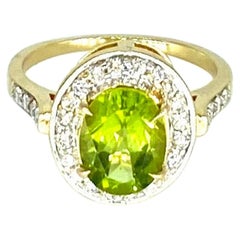 Vintage Peridot & Diamonds Engagement Ring 18k Gold