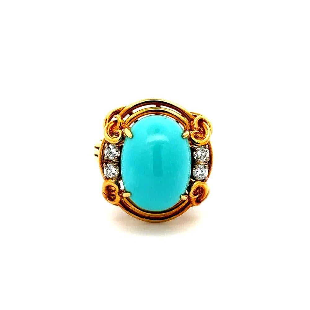 Mixed Cut Vintage 4 Carat Persian Turquoise and Diamond Designer Hammerman Bros Gold Ring For Sale