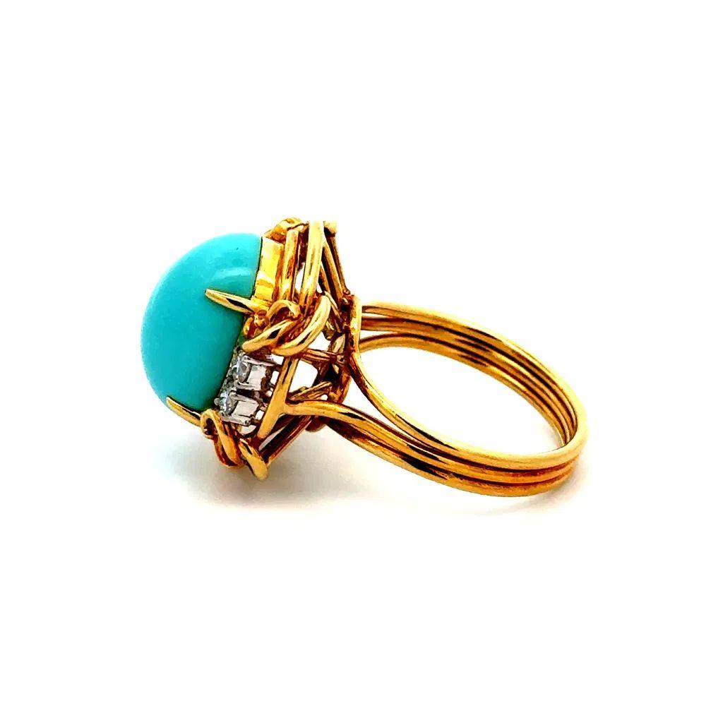 Vintage 4 Carat Persian Turquoise and Diamond Designer Hammerman Bros Gold Ring In Excellent Condition For Sale In Montreal, QC