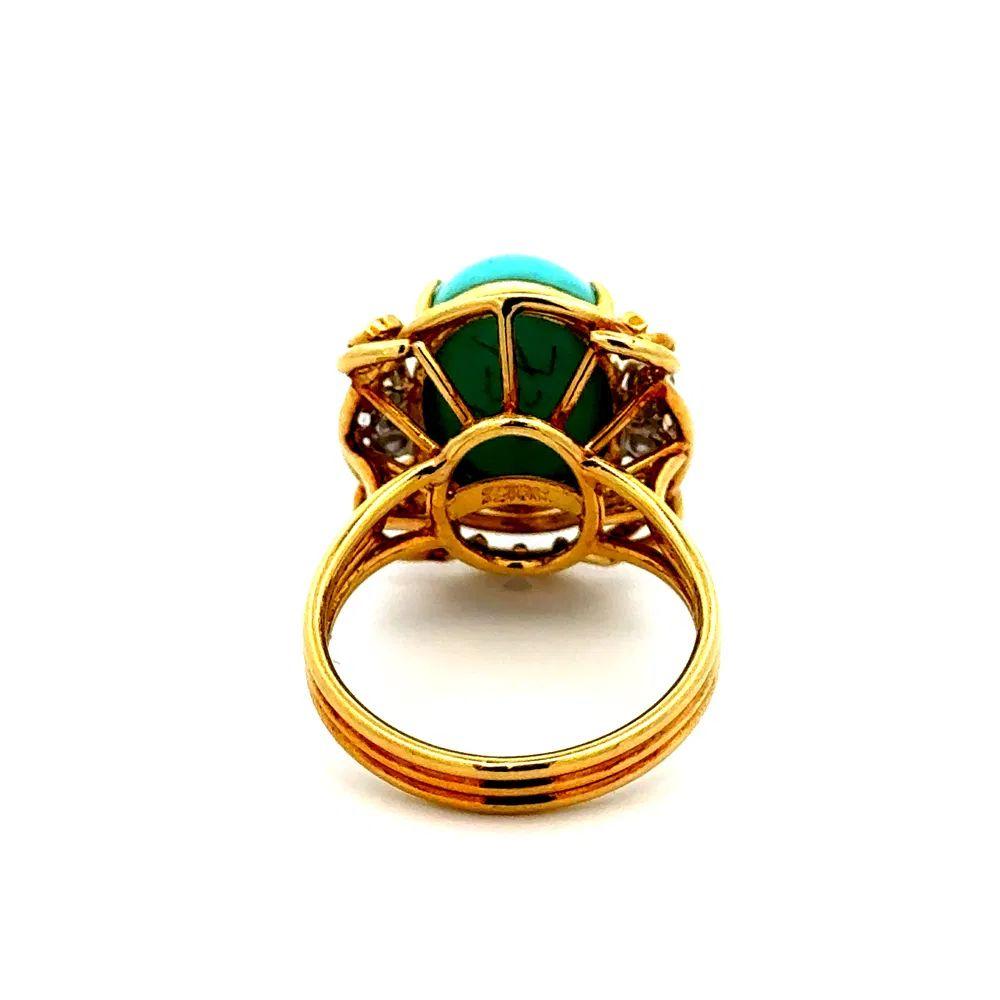 Women's Vintage 4 Carat Persian Turquoise and Diamond Designer Hammerman Bros Gold Ring For Sale