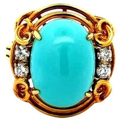 Vintage 4 Carat Persian Turquoise and Diamond Designer Hammerman Bros Gold Ring