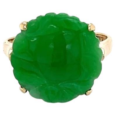 Anillo solitario vintage de oro con filigrana de jadeíta tallada redonda de 4 quilates en venta
