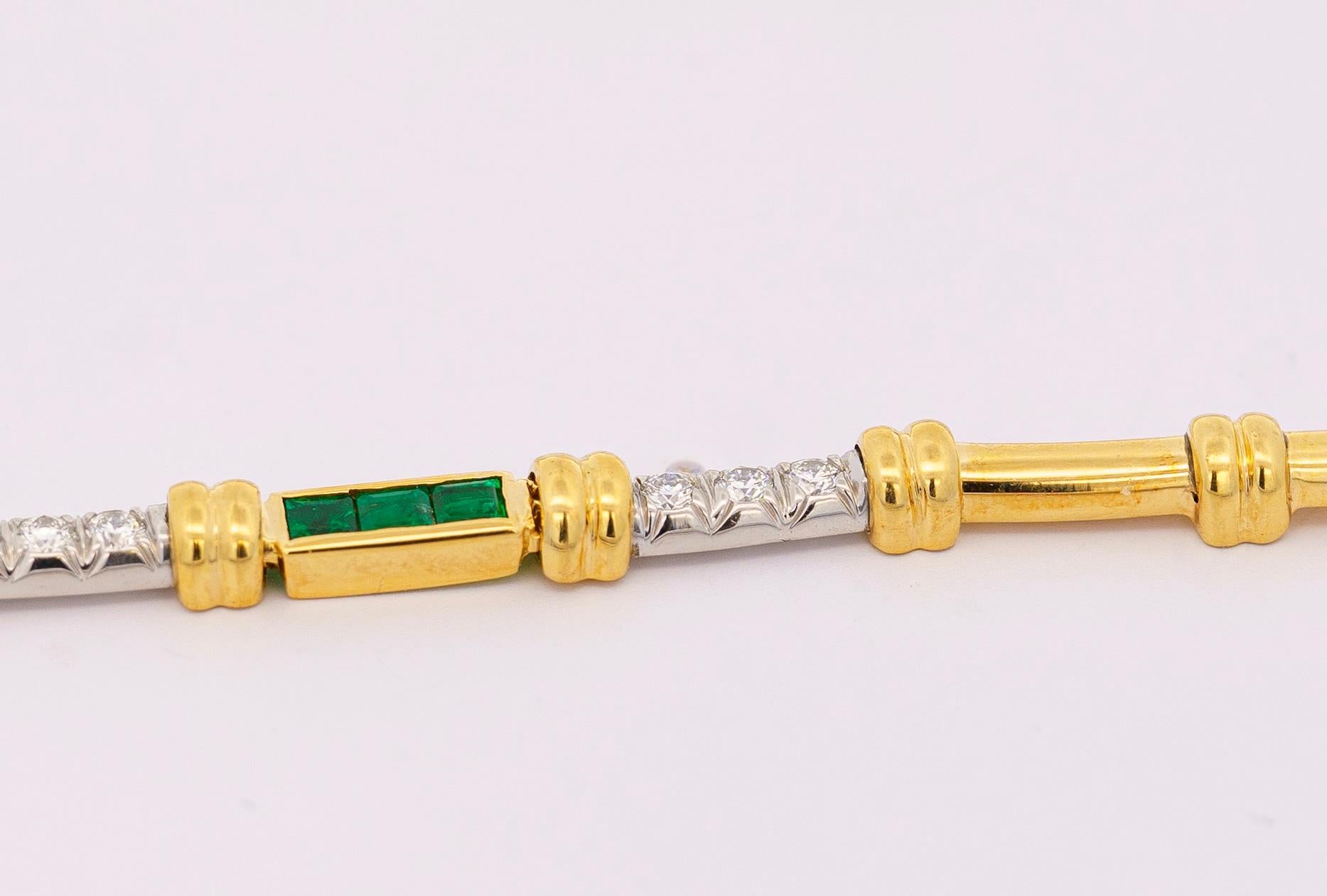 Princess Cut Vintage 4 Carat Tension Set Colombian Emerald & Diamond Chocker Necklace  For Sale