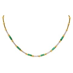 Vintage 4 Carat Colombian Emerald Set Diamond Chocker Necklace 