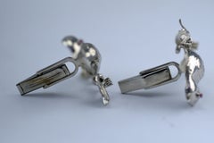 Vintage 4 Diamond 14 Karat White Gold Birds with Ruby Eyes Cufflinks Large