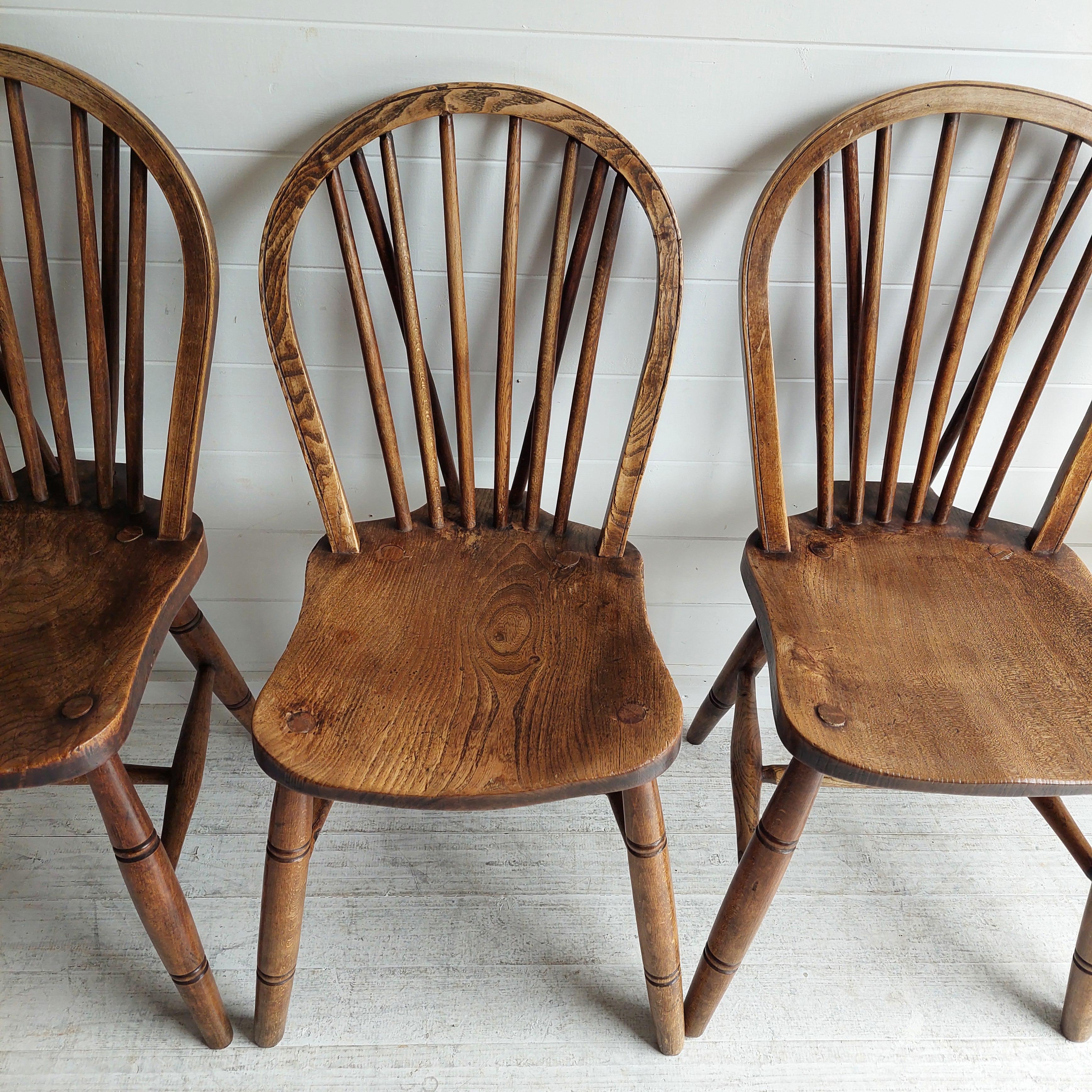 Vintage 4 High Wycombe Elm spindle hoop Back Windsor dining Chairs, 1942 9