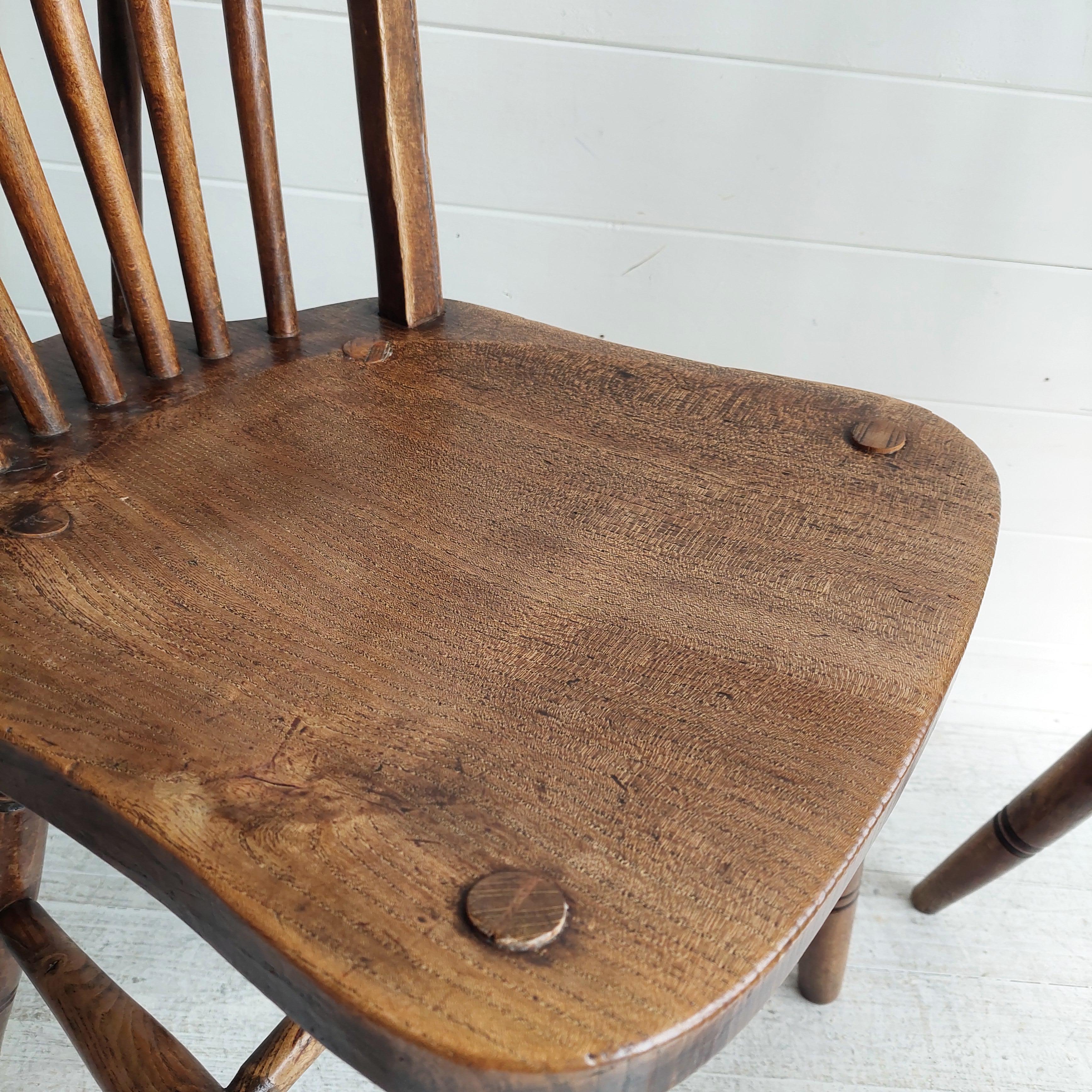 Vintage 4 High Wycombe Elm spindle hoop Back Windsor dining Chairs, 1942 1